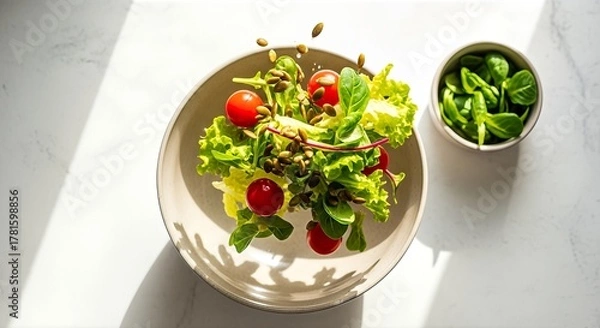 Obraz Fresh garden salad with cherry tomatoes and mixed greens.