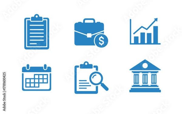 Obraz Business and Finance Icon Set – Blue Minimal Vector Design