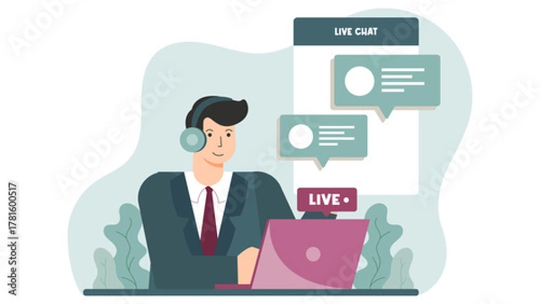 Fototapeta Business Customer Support Live Chat Concept Flat Vector Illustration