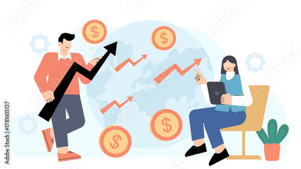 Obraz Worldwide Business Expansion and Market Growth Flat Vector Illustration