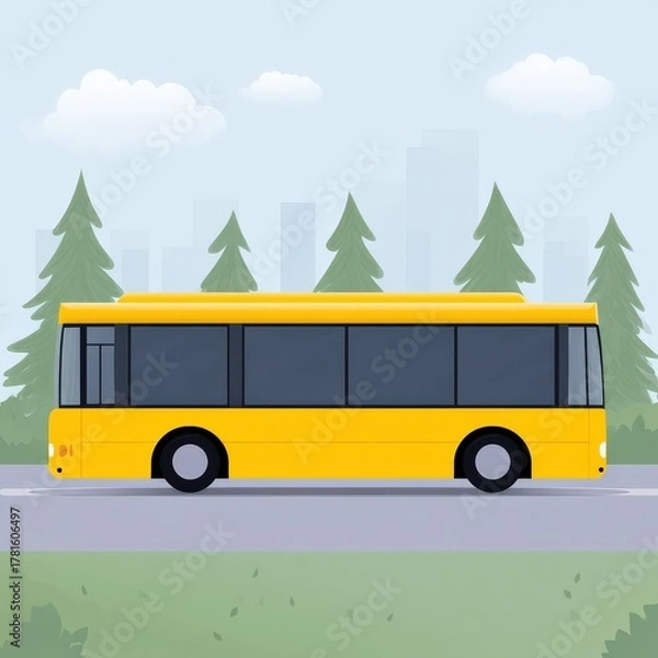 Obraz City bus line with eco-friendly redesign banner, Electric school bus