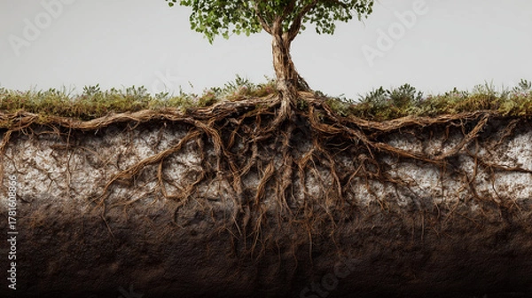 Fototapeta Soil and Roots Close-Up - Symbol of Life on Earth