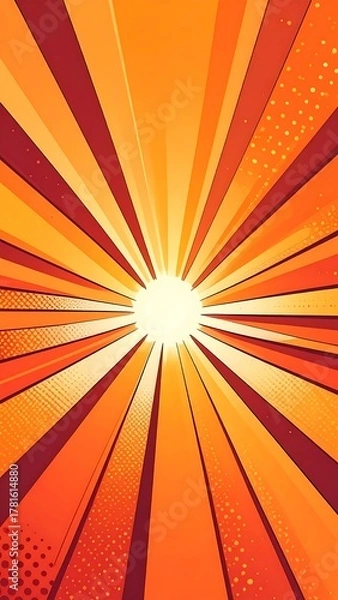 Fototapeta Bright radiant sunlight-like rays of orange and yellow, emanating from a bright center