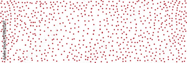 Fototapeta Abstract pattern of scattered red dots on a white background forming a dynamic, random texture.