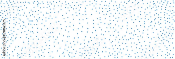 Fototapeta Abstract pattern of scattered blue dots on a white background forming a dynamic, random texture. Modern minimalistic background for design, technology, or digital art concepts.