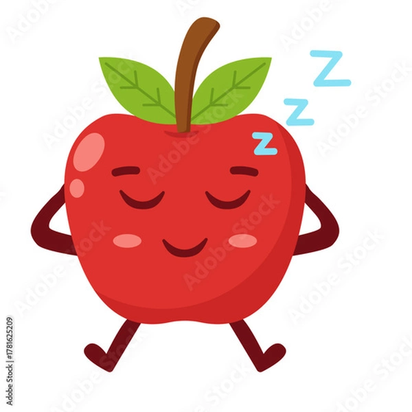 Fototapeta Sleeping Apple Cartoon Character Flat Illustration