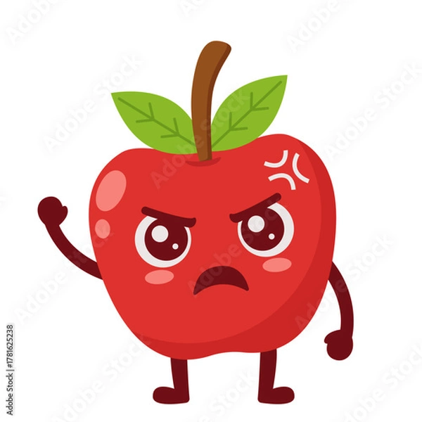 Fototapeta Angry Apple Cartoon Character Raising Hand Flat Illustration