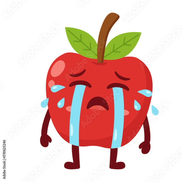Fototapeta Crying Apple Cartoon Character with Tears Flat Illustration