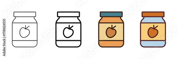 Fototapeta Set of minimalist apple jam icons with transparent background, depicting fruit preserves for breakfast spreads, snack packaging, store products, and kitchen graphics, vector illustration