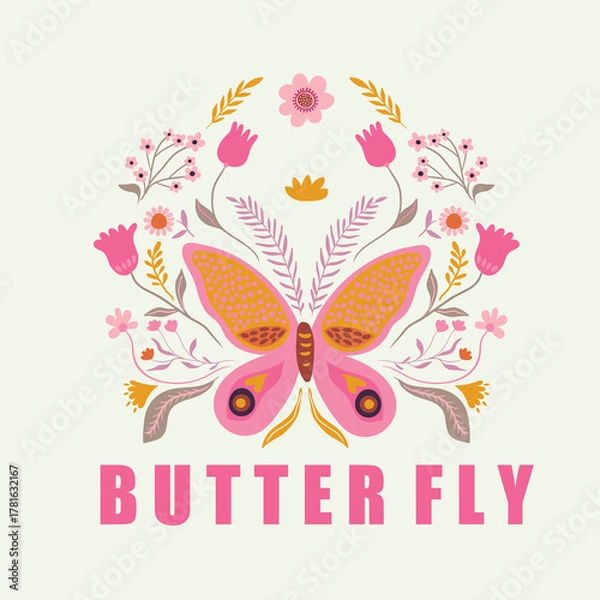 Obraz free vector flower,Butterfly and text design.