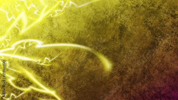 Fototapeta Abstract Yellow Electric Power Energy Discharge Effect on Dark Grunge Textured Surface Background for Dynamic Lightning Flash Design Concept