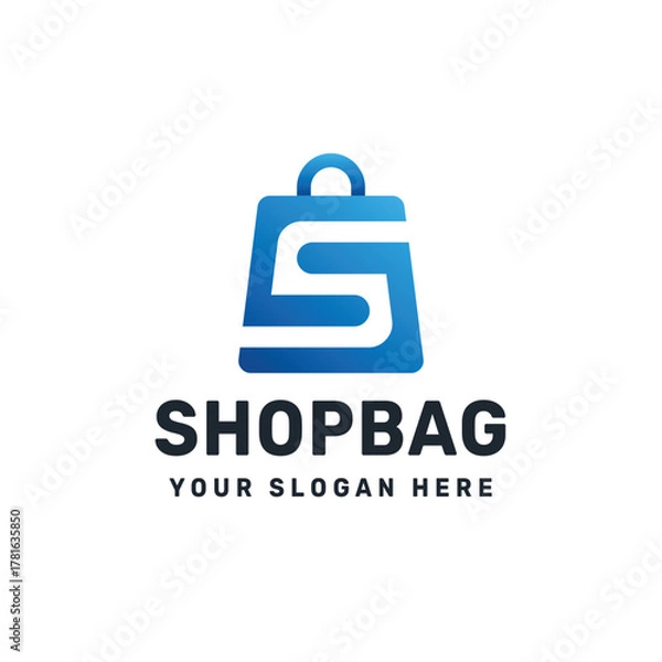 Fototapeta Shopping Bag Letter S Logo – Modern E-Commerce Symbol in Blue Gradient
