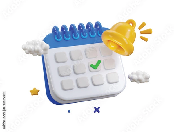 Obraz Calendar icon with alert notices for important date reminder icon 3d render concept of Calendar Schedule date notification event reminder bell icon vector illustration