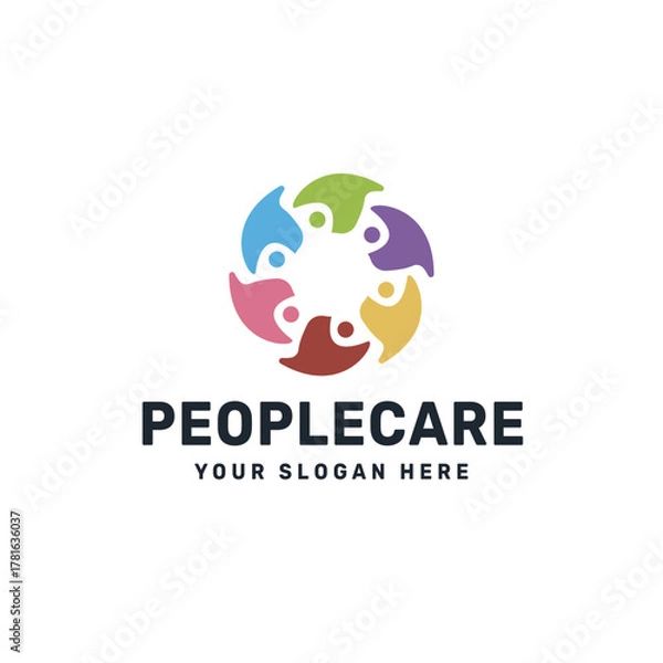 Fototapeta Unity Circle Logo – Colorful Human Figures Representing Diversity and Collaboration