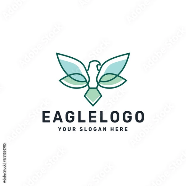 Fototapeta Eagle logo – Geometric Eagle Wings Symbol in Green for Strength and Vision Branding