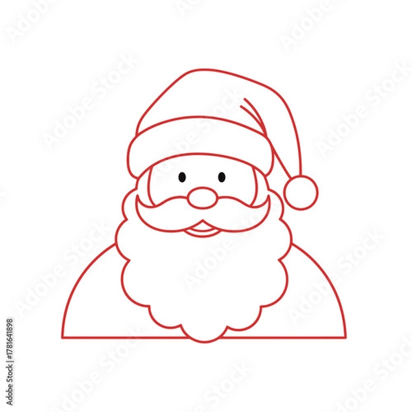 Fototapeta simple santa claus with red outfit and white beard, minimalist line art style, no shadow, white background, easy to trace