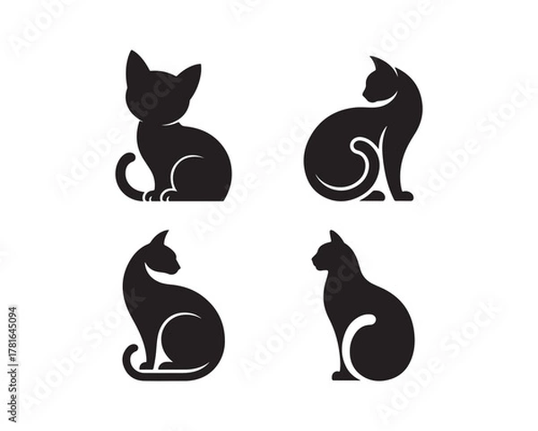 Fototapeta cat silhouette set, cat collection, black cat, kitten silhouette, domestic cat design, cute cat Set silhouette, sitting cat vector, walking cat silhouette, cat illustration set, cat icon collection