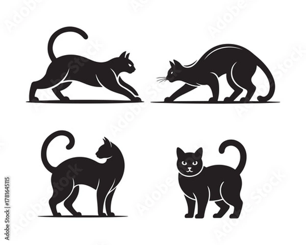 Fototapeta cat silhouette set, cat collection, black cat, kitten silhouette, domestic cat design, cute cat Set silhouette, sitting cat vector, walking cat silhouette, cat illustration set, cat icon collection