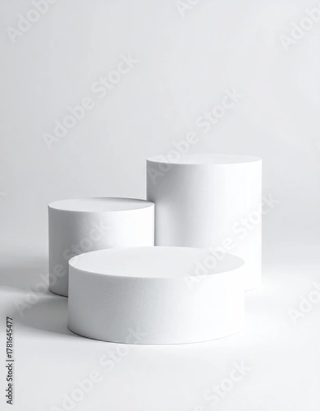 Fototapeta White cylinders on white background for product display