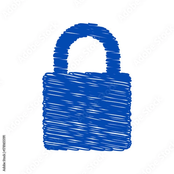 Fototapeta Blue Scribble Lock Icon PNG Isolated on Transparent Background Representing Security and Privacy