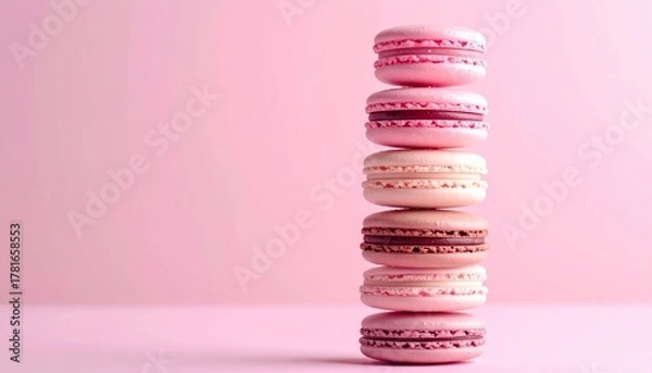 Fototapeta The minimalist composition and soft lighting create a sweet and elegant atmosphere.  Perfect for dessert themes, French pastries, or romantic and feminine concepts.le