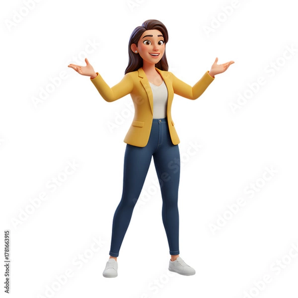 Fototapeta woman explaining idea using hand gestures, confident posture