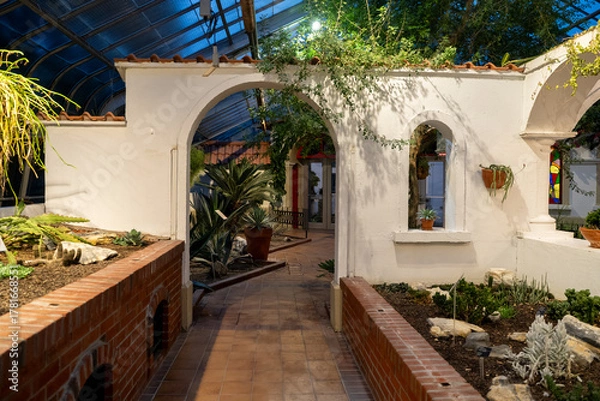 Fototapeta View of plants inside a greenhouse at Jardin Botanique.