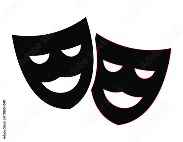 Obraz Theater Masks Icon Vector | Comedy and Tragedy Symbol Representing Drama, Performing Arts, and Emotional Expression