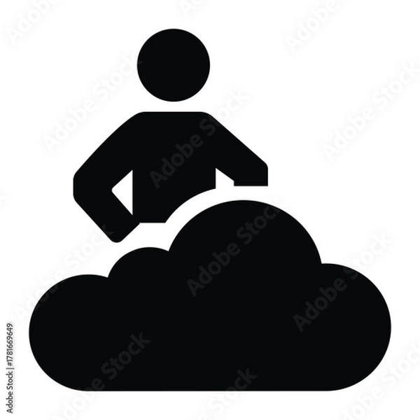 Obraz Cloud Computing Icon Vector | Human Figure Supervising Internet Cloud Symbolizing Data Storage, Hosting, and Digital Management