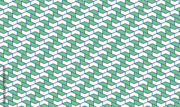 Obraz Seamless geometric 3D zigzag chevron pattern. An ideal background for contemporary digital and print. Interlocking Hexagonal Tessellation. Blue teal 054