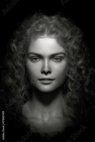 Fototapeta black and white 3d render style illustration of woman vertical mobile format 