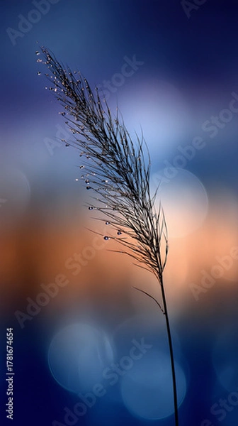 Fototapeta tall grass at sunset in the field bokeh blue neutral blurry background unfocused backdrop mobile vertical format wallpaper