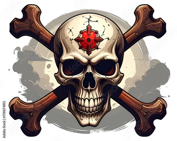 Fototapeta  Firefly_Crossbones skull mark flat illustration ( danger - warning) - png ( background transp