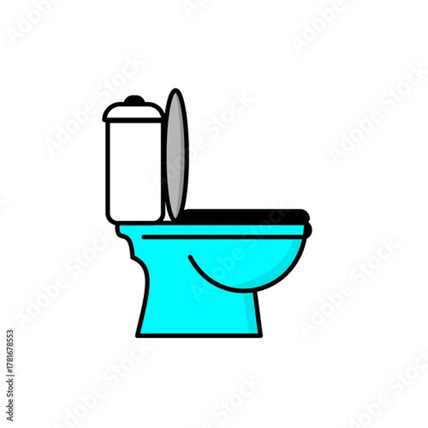 Fototapeta Cartoon illustration of a blue toilet with the lid up.