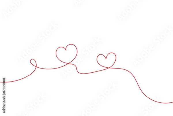 Obraz Minimal Red thread forming hearts continuous line design,