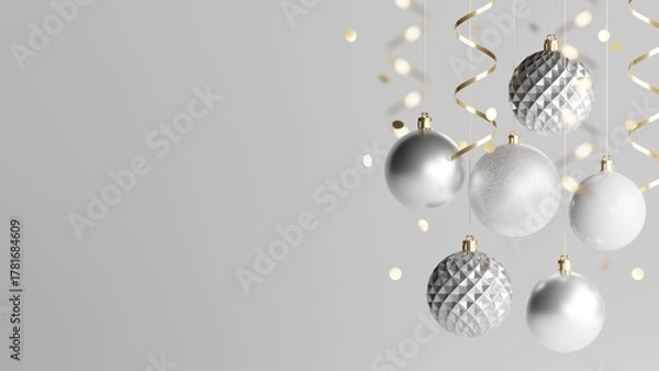 Obraz Silver christmas balls background. 3d rendering