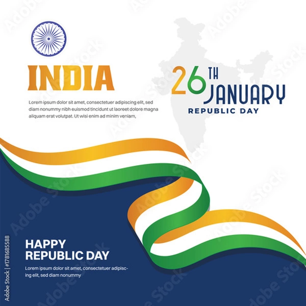 Obraz Republic Day, India, January 26, Social Media Creative Vector Design template