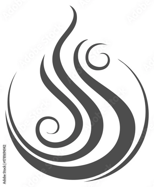 Fototapeta Abstract circular symbol with flowing wavy lines. Stylized vector icon for fire, steam, or water element.