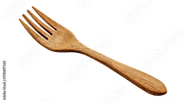 Fototapeta Wooden fork isolated on transparent background, a rustic and natural kitchen utensil