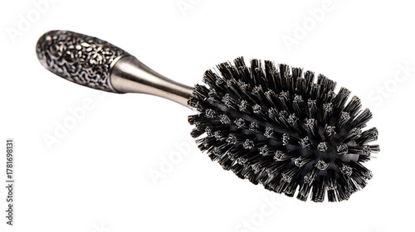Obraz Black bristle brush with a silver handle isolated on transparent background