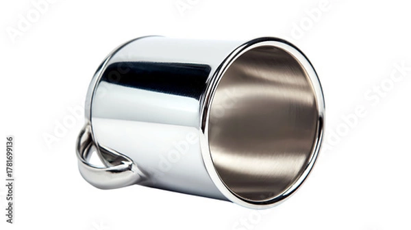 Obraz Shiny metal mug isolated on transparent background for drinking coffee or tea
