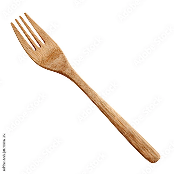Fototapeta Elegant wooden fork isolated on transparent background, a sustainable dining option