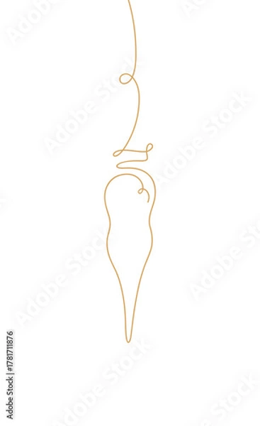 Fototapeta Hanging Christmas tree toy icicle, vector line illustration, flat design. The festive background New Year's golden element is isolated on white for design, decoration, postcard, poster with a place 