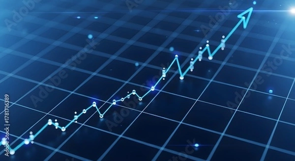 Fototapeta Digital Blue Line Graph Showing Upward Trend and Stock Market Growth on Grid Background
