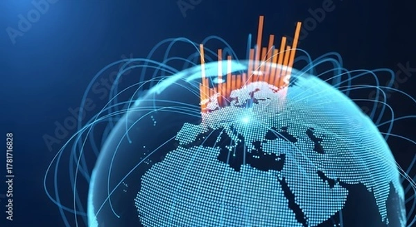 Fototapeta Global Business Growth Digital Earth with Data Bars Over Europe