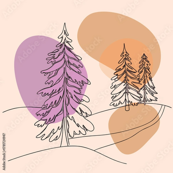 Fototapeta Color Blobs Style Winter Scene Design Clean Vector Art