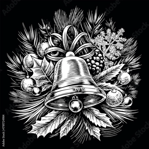 Fototapeta Engraving Style Christmas Wallpaper Design Clean Vector