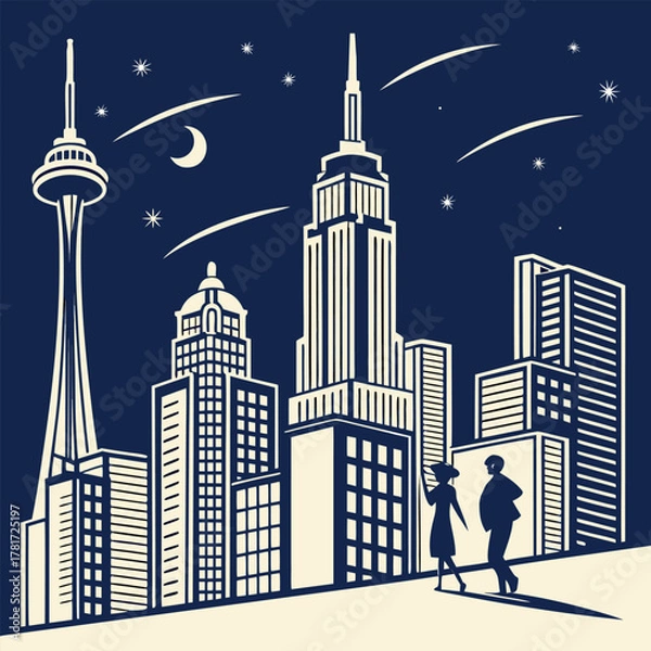 Fototapeta Vector Art Style Urban Skyline Design Clean Vector