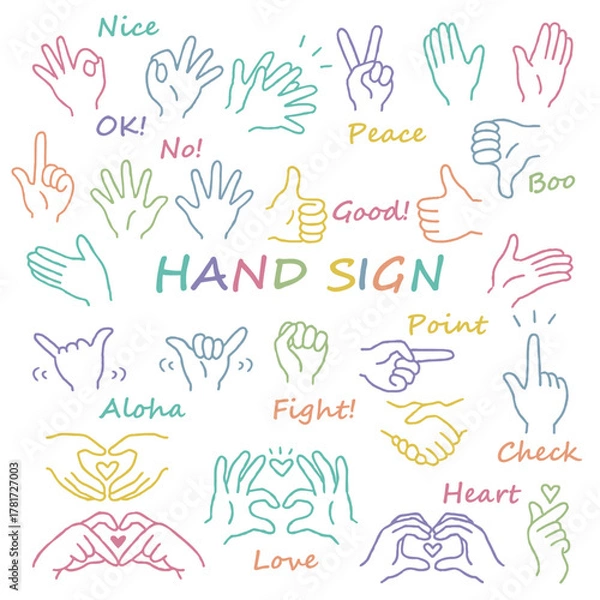 Obraz 
手描き　ハンドサイン　イラストセット　カラー