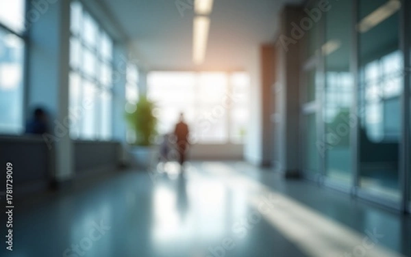 Obraz Abstract blurred office hall interior room. Blurry corridor in working space with defocused effect. Use for background or backdrop in business concept. High quality